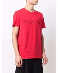 T-shirt à col rond imprimé rouge et noir Alexander McQueen