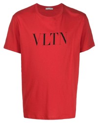 T-shirt à col rond imprimé rouge et noir Valentino