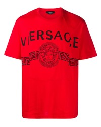 T-shirt à col rond imprimé rouge et noir Versace