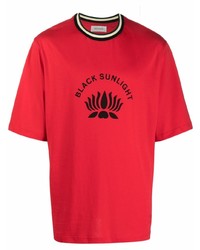 T-shirt à col rond imprimé rouge et noir Wales Bonner