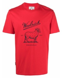 T-shirt à col rond imprimé rouge et noir Woolrich