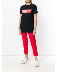 T-shirt à col rond imprimé rouge et noir