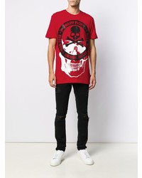 T-shirt à col rond imprimé rouge Philipp Plein