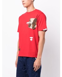 T-shirt à col rond imprimé rouge AAPE BY A BATHING APE