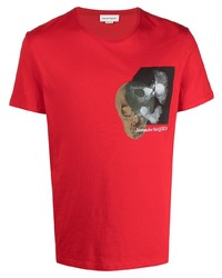 T-shirt à col rond imprimé rouge Alexander McQueen