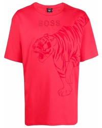 T-shirt à col rond imprimé rouge BOSS