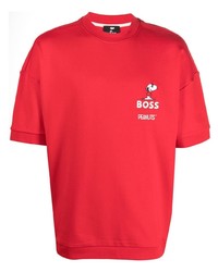T-shirt à col rond imprimé rouge BOSS