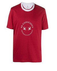 T-shirt à col rond imprimé rouge Brunello Cucinelli