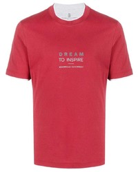 T-shirt à col rond imprimé rouge Brunello Cucinelli