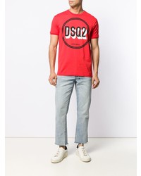 T-shirt à col rond imprimé rouge DSQUARED2