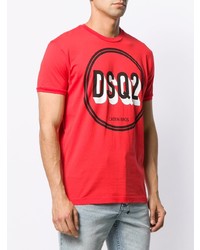 T-shirt à col rond imprimé rouge DSQUARED2