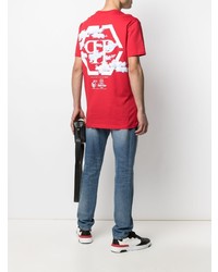 T-shirt à col rond imprimé rouge Philipp Plein