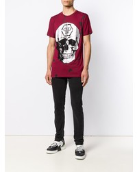 T-shirt à col rond imprimé rouge Philipp Plein