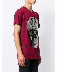 T-shirt à col rond imprimé rouge Philipp Plein