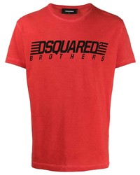 T-shirt à col rond imprimé rouge DSQUARED2