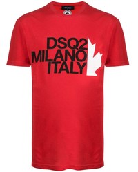 T-shirt à col rond imprimé rouge DSQUARED2