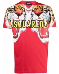 T-shirt à col rond imprimé rouge DSQUARED2