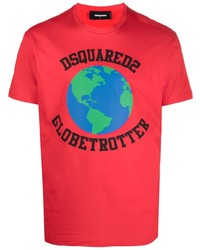T-shirt à col rond imprimé rouge DSQUARED2