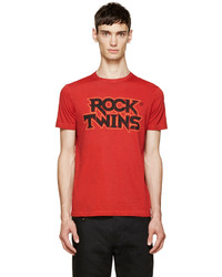 T-shirt à col rond imprimé rouge DSQUARED2