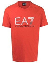 T-shirt à col rond imprimé rouge Ea7 Emporio Armani