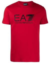 T-shirt à col rond imprimé rouge Ea7 Emporio Armani