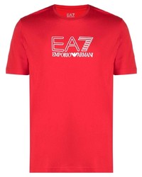 T-shirt à col rond imprimé rouge Ea7 Emporio Armani