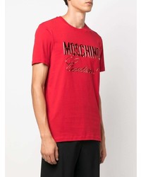 T-shirt à col rond imprimé rouge Moschino