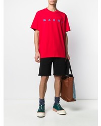 T-shirt à col rond imprimé rouge Marni