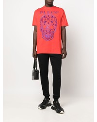 T-shirt à col rond imprimé rouge Philipp Plein