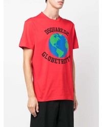 T-shirt à col rond imprimé rouge DSQUARED2