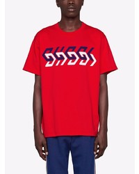 T-shirt à col rond imprimé rouge Gucci