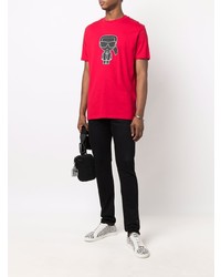 T-shirt à col rond imprimé rouge Karl Lagerfeld