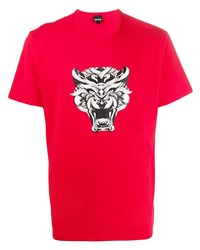 T-shirt à col rond imprimé rouge Just Cavalli