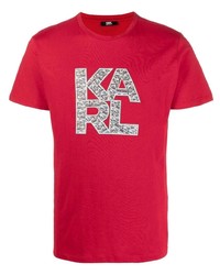 T-shirt à col rond imprimé rouge Karl Lagerfeld