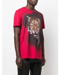 T-shirt à col rond imprimé rouge Roberto Cavalli