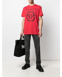 T-shirt à col rond imprimé rouge Philipp Plein