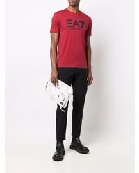 T-shirt à col rond imprimé rouge Ea7 Emporio Armani