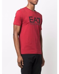 T-shirt à col rond imprimé rouge Ea7 Emporio Armani