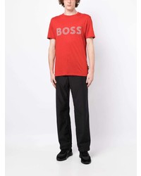 T-shirt à col rond imprimé rouge BOSS