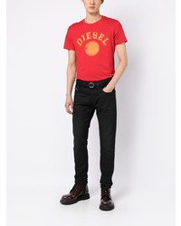 T-shirt à col rond imprimé rouge Diesel