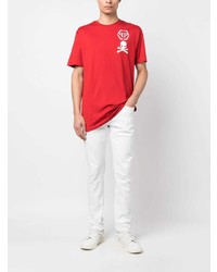 T-shirt à col rond imprimé rouge Philipp Plein