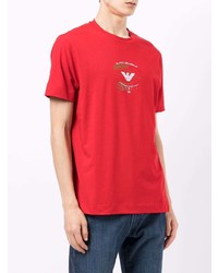 T-shirt à col rond imprimé rouge Emporio Armani