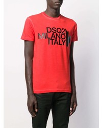 T-shirt à col rond imprimé rouge DSQUARED2