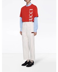 T-shirt à col rond imprimé rouge Gucci