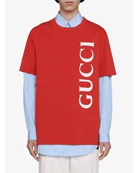 T-shirt à col rond imprimé rouge Gucci