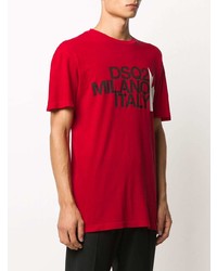 T-shirt à col rond imprimé rouge DSQUARED2