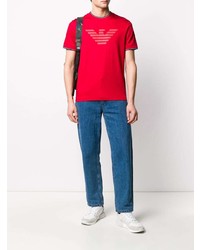 T-shirt à col rond imprimé rouge Emporio Armani