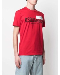 T-shirt à col rond imprimé rouge DSQUARED2