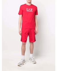 T-shirt à col rond imprimé rouge Ea7 Emporio Armani