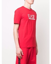 T-shirt à col rond imprimé rouge Ea7 Emporio Armani